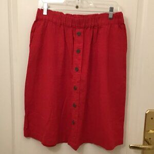 NWT Liz Claiborne Red Linen Blend Elastic Waist Knee Length Skirt Size Small